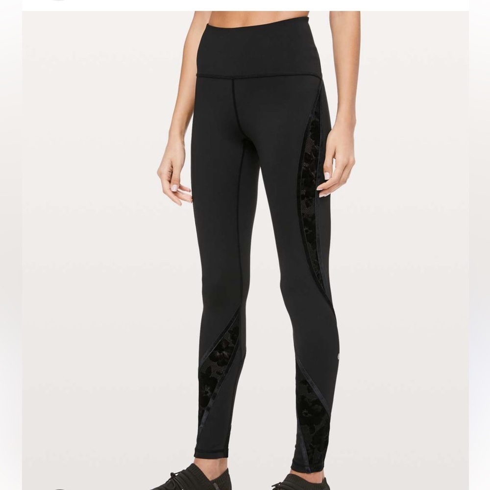 lululemon athletica Black Wunder Under Scatter Floral Flocked Leggings | 4